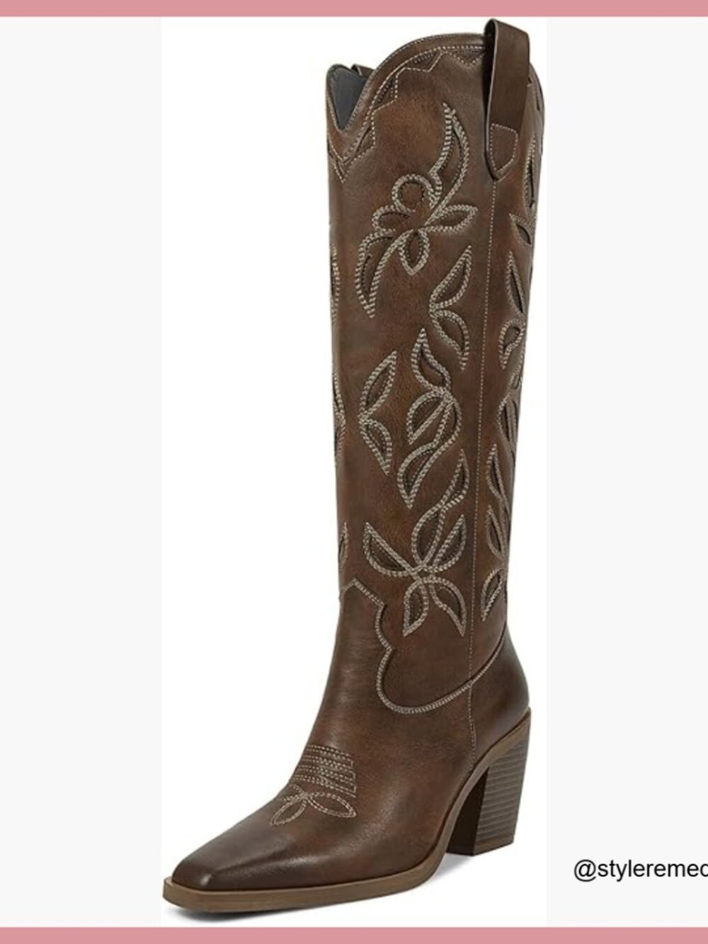 Knee High Western Boots with Chunky Heel, Faux Leather, Pull On Tab